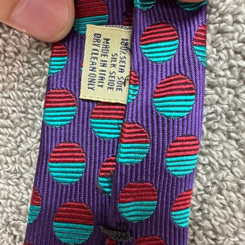 Altea Nordstrom Mens Silk Tie Purple Teal Red Geometric Circle Stripe Italy 57in